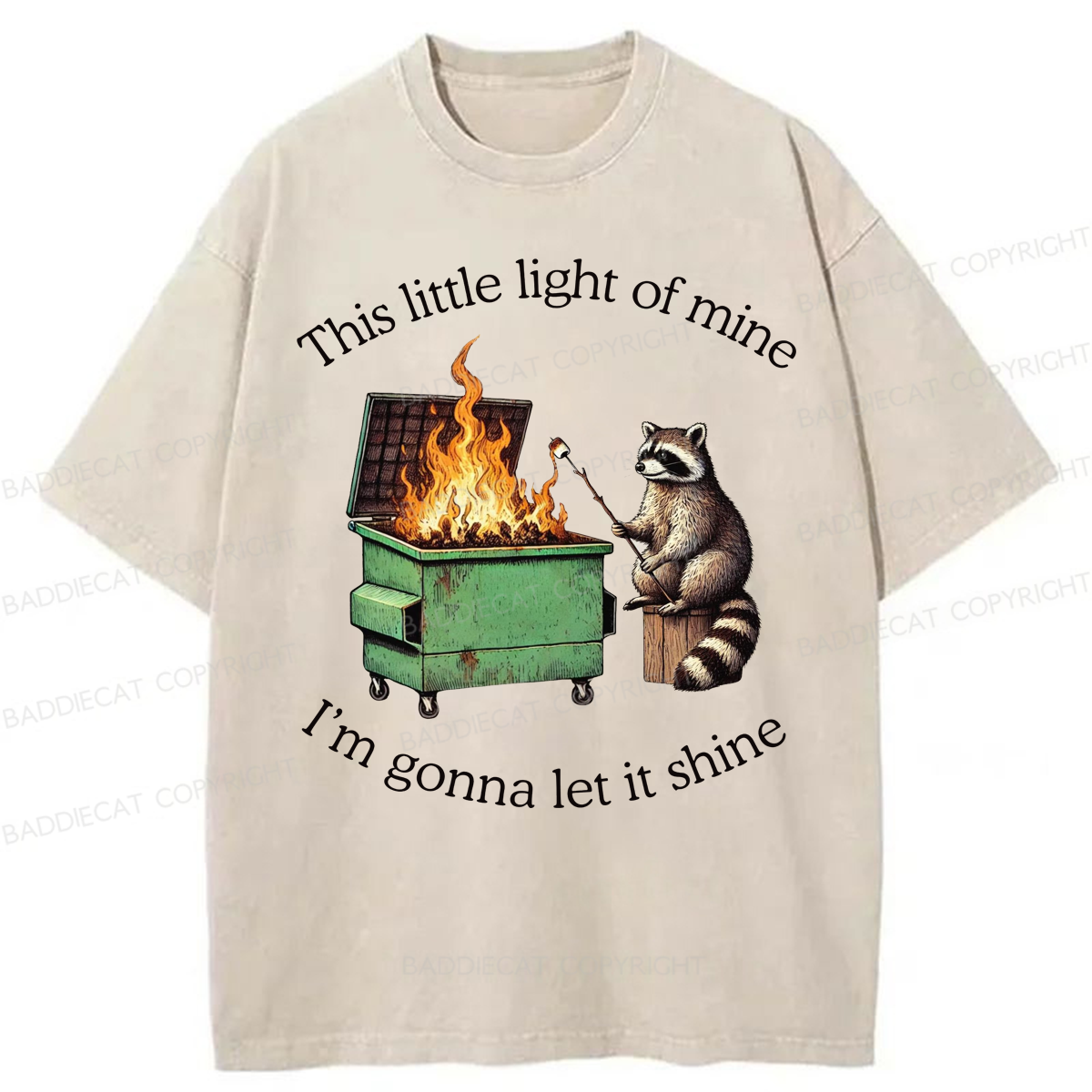 Baddiecat Shinning Bright Funny Raccoon Washed T-shirt