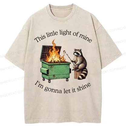 Baddiecat Shinning Bright Funny Raccoon Washed T-shirt