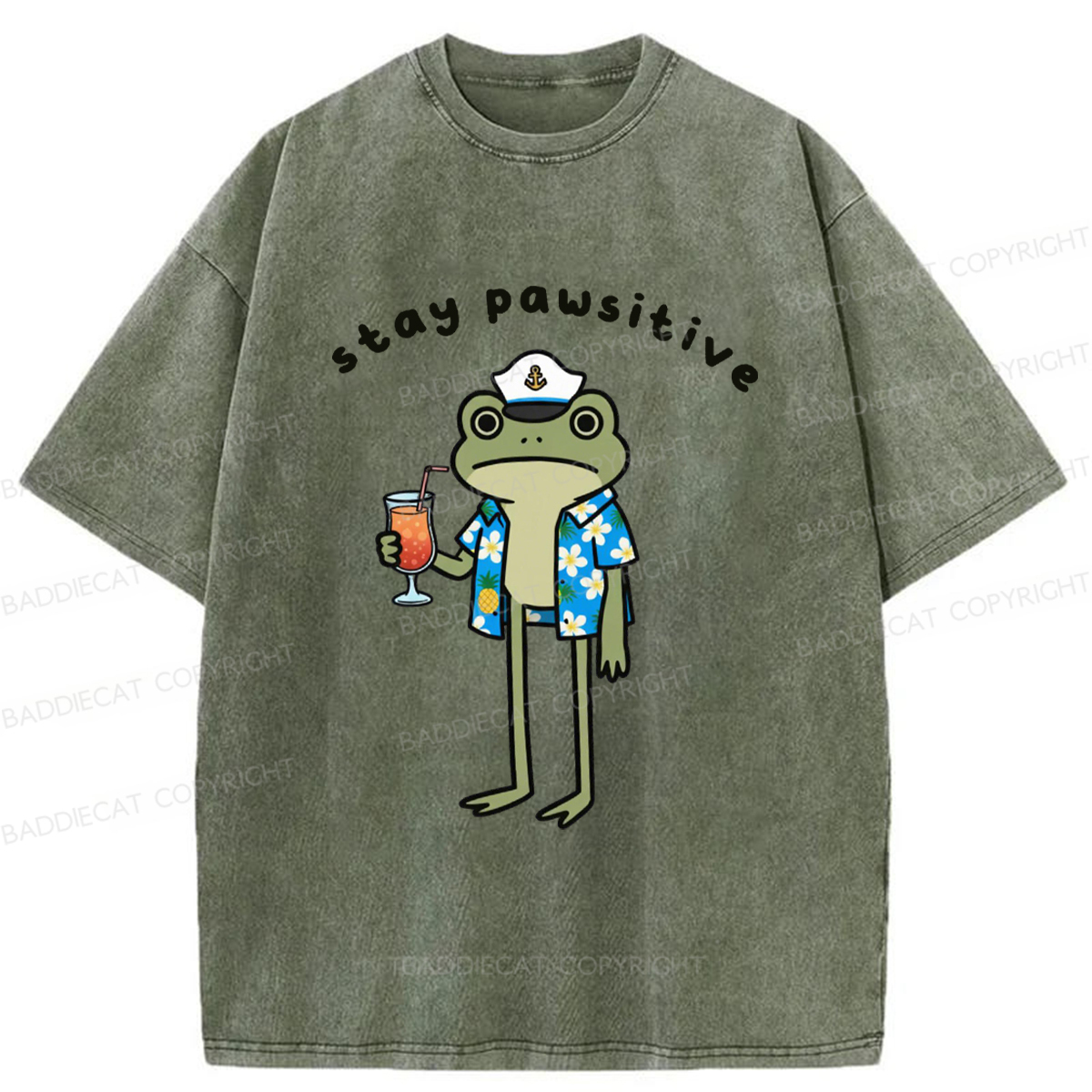 Baddiecat Optimistic Frog Washed T-shirt