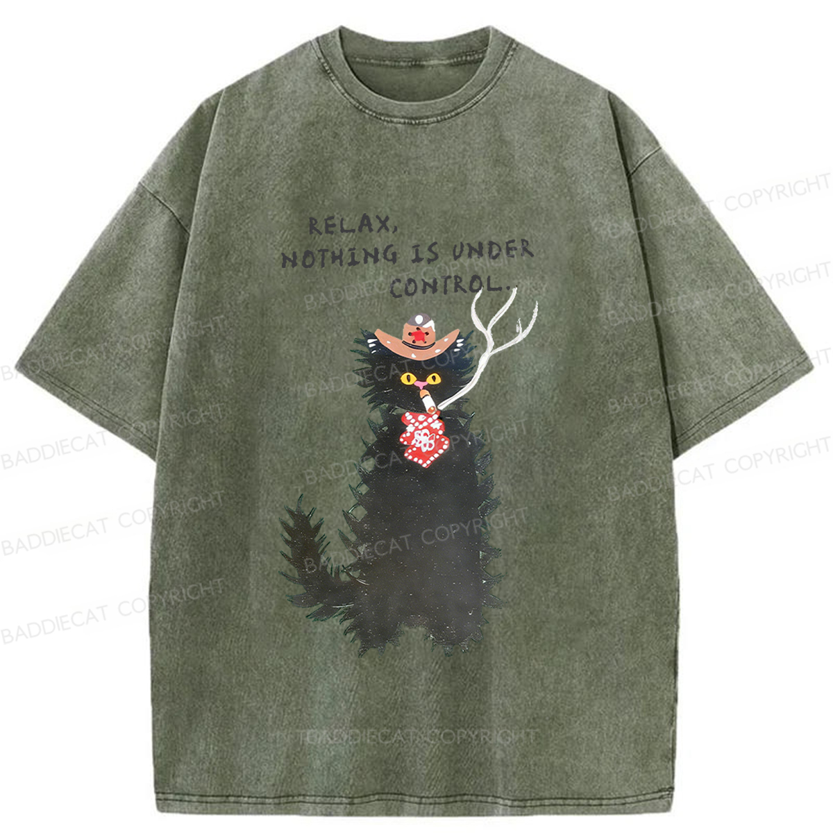 Baddiecat Relaxing Cat Washed T-shirt