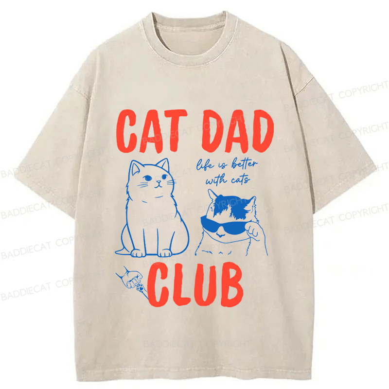 Baddiecat Cat Dad Club Washed T-shirt