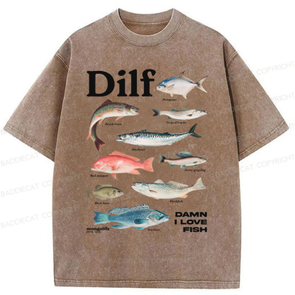 Baddiecat Damn I Love Fish Washed T-shirt