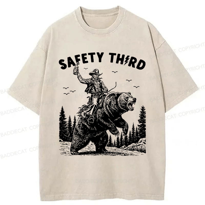 Baddiecat Safety Third Shirt Funny Washed T-shirt