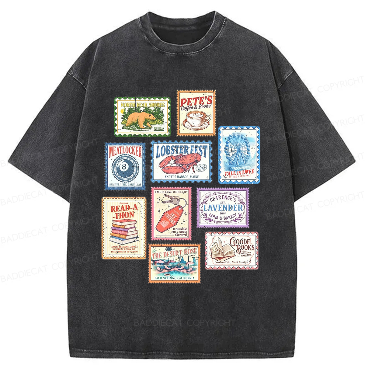 Baddiecat Emily Henry Books Stamp Washed T-shirt