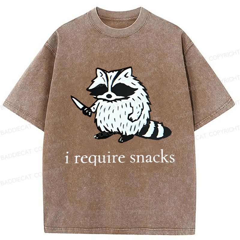 Baddiecat Raccoon I Require Snacks Washed T-shirt