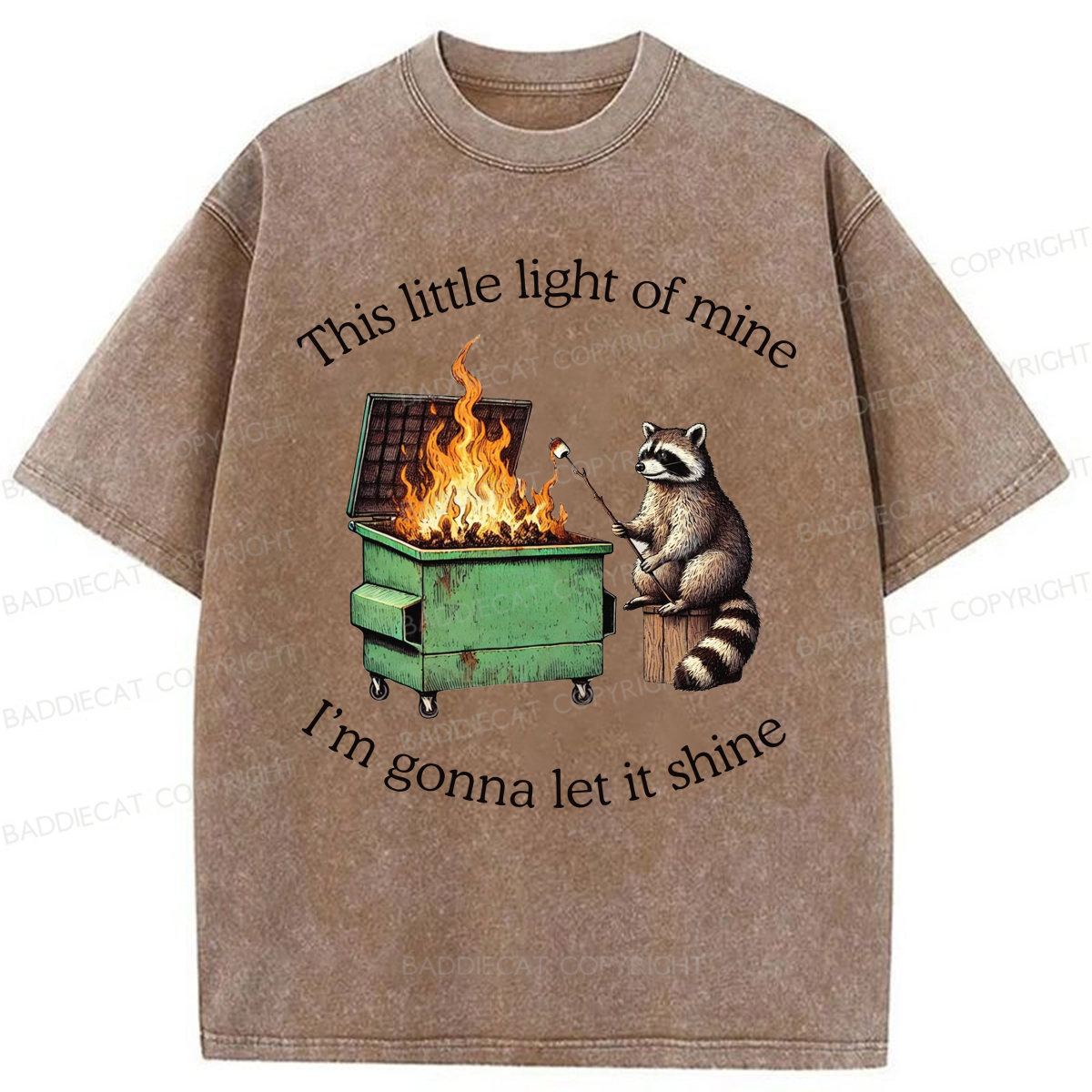 Baddiecat Shinning Bright Funny Raccoon Washed T-shirt