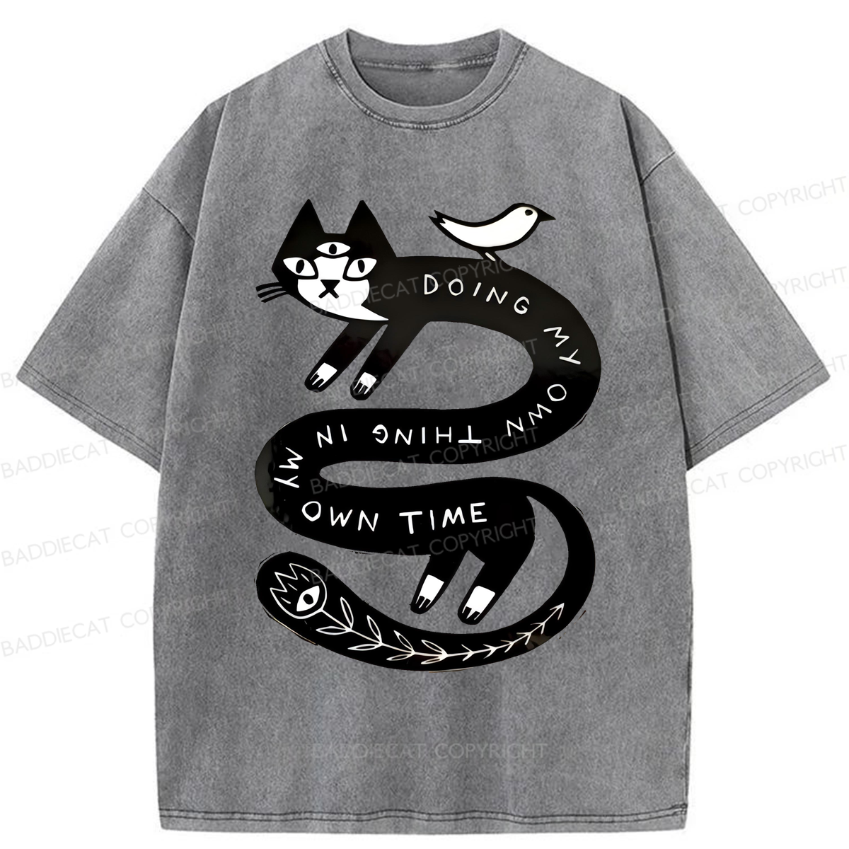 Baddiecat Doing My Own Thing Weird Cat Washed T-shirt