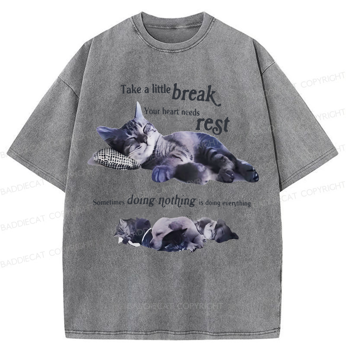 Baddiecat Take A Little Break Cats Washed T-shirt