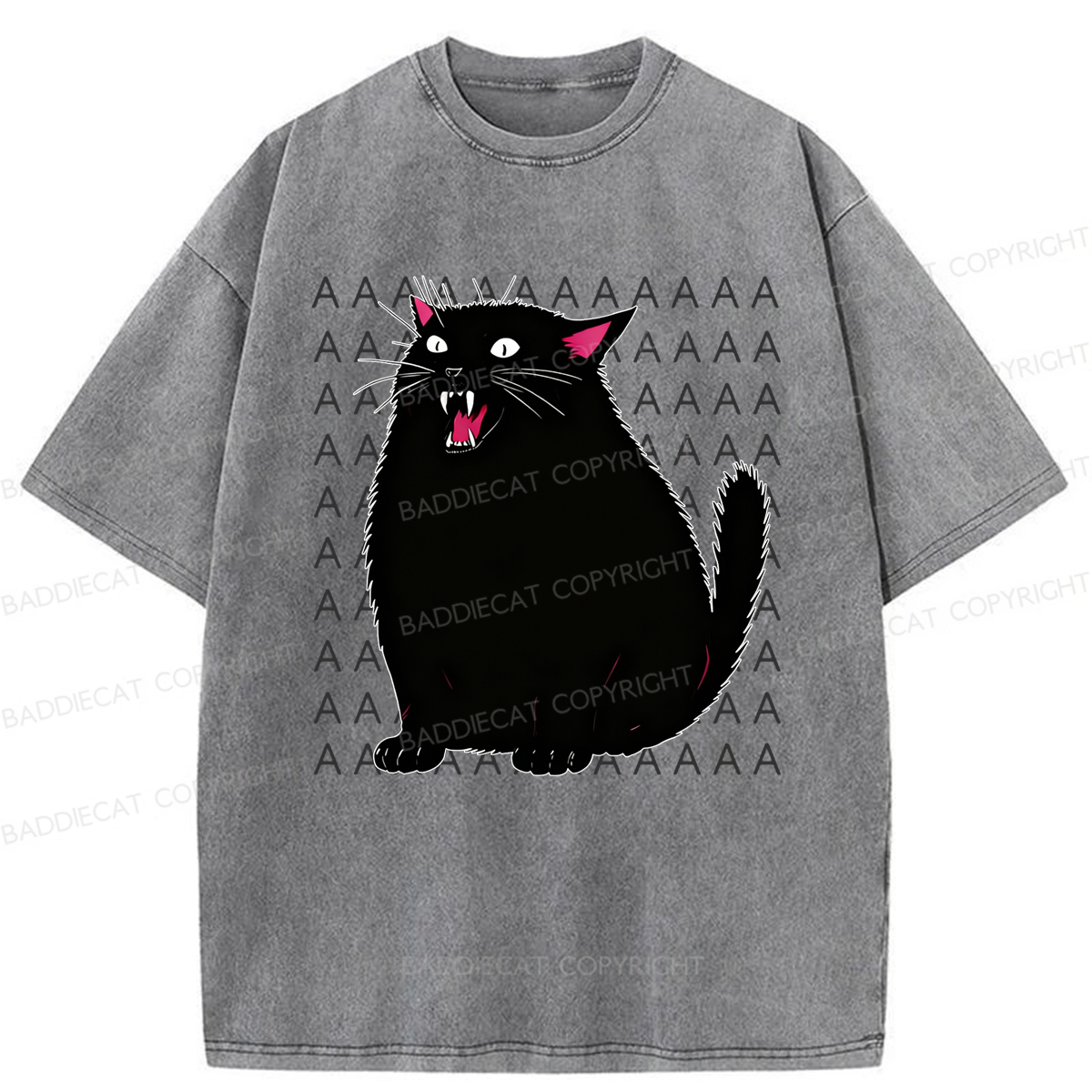 Baddiecat Screaming Cat Washed T-shirt