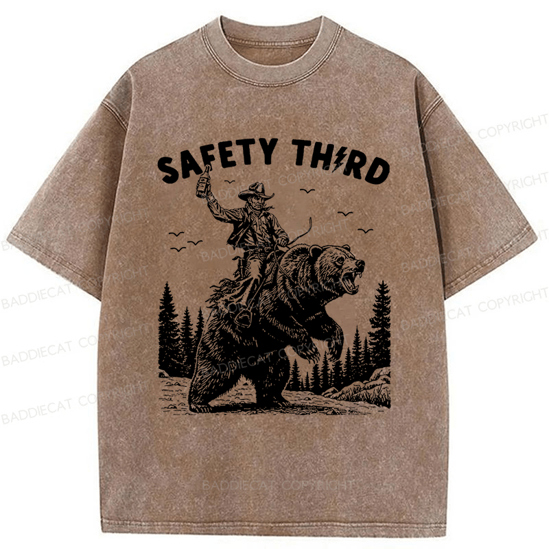 Baddiecat Safety Third Shirt Funny Washed T-shirt