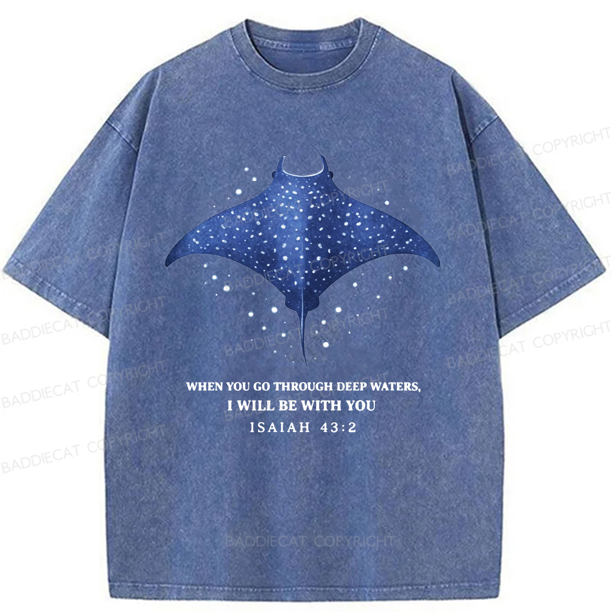 Baddiecat Isaiah 43.2 Bible Verse Christian Washed T-shirt
