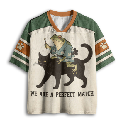 Baddiecat We Are A Perfect Match Funny Frog And Cat Mesh Jersey