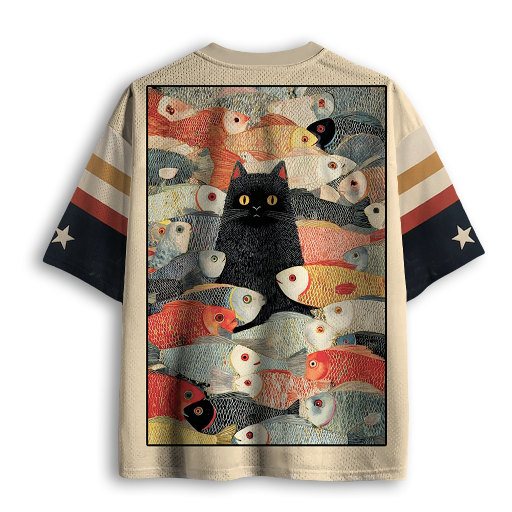 Baddiecat Black Cat With Fishes Mesh Jersey
