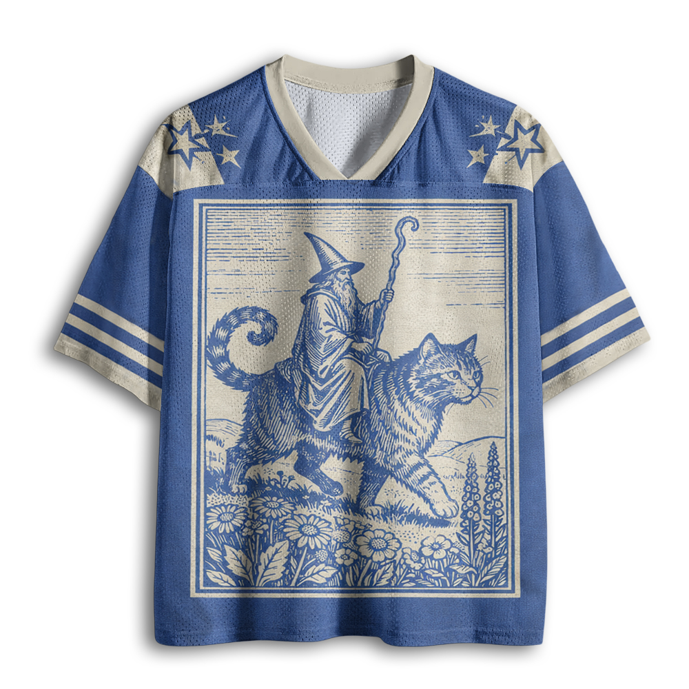 Baddiecat Funny Wizard Cat Rider Mesh Jersey