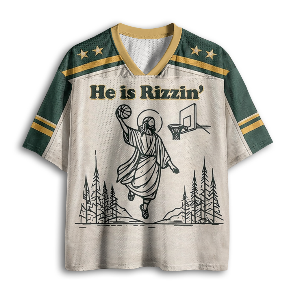 Baddiecat Funny Jesus He Is Rizzin Mesh Jersey