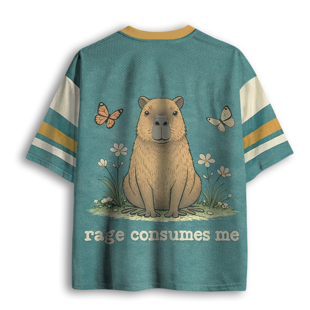 Baddiecat Funny Capybara Rage Consumes Me Mesh Jersey