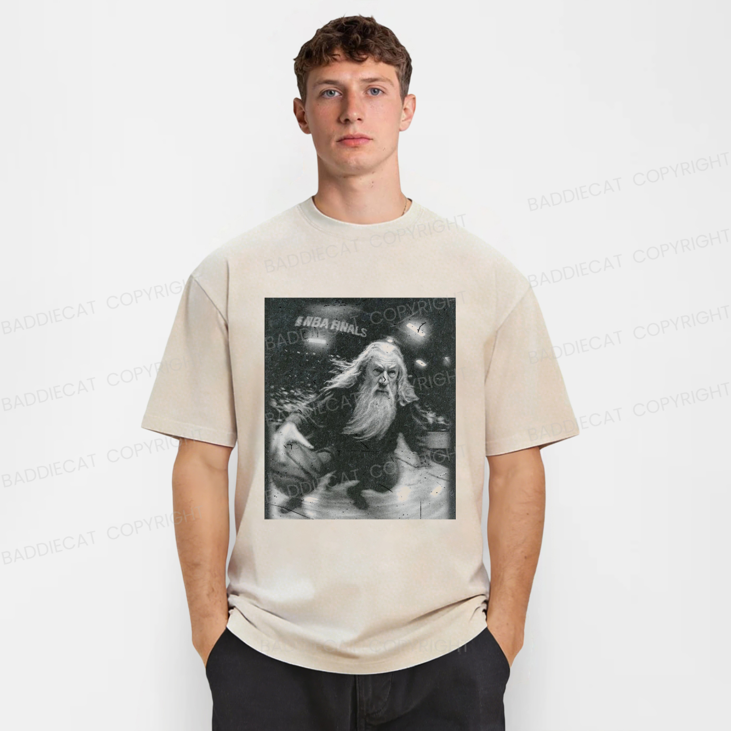 Baddiecat Funny Wizard Comfort Washed T-shirt