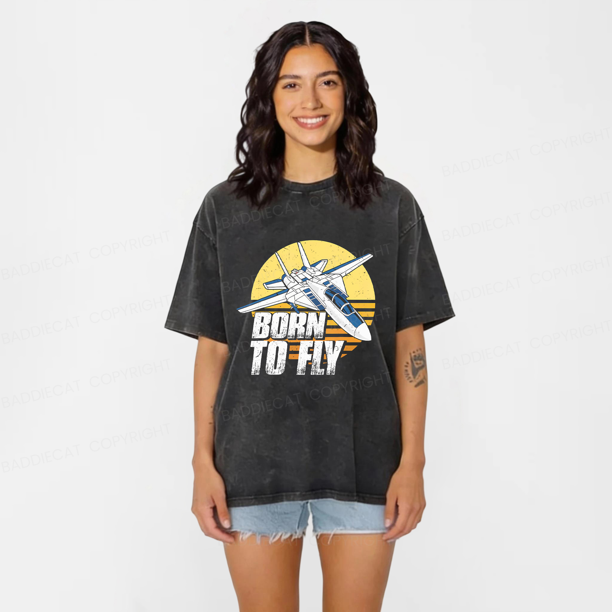 Baddiecat Born To Fly Washed T-shirt