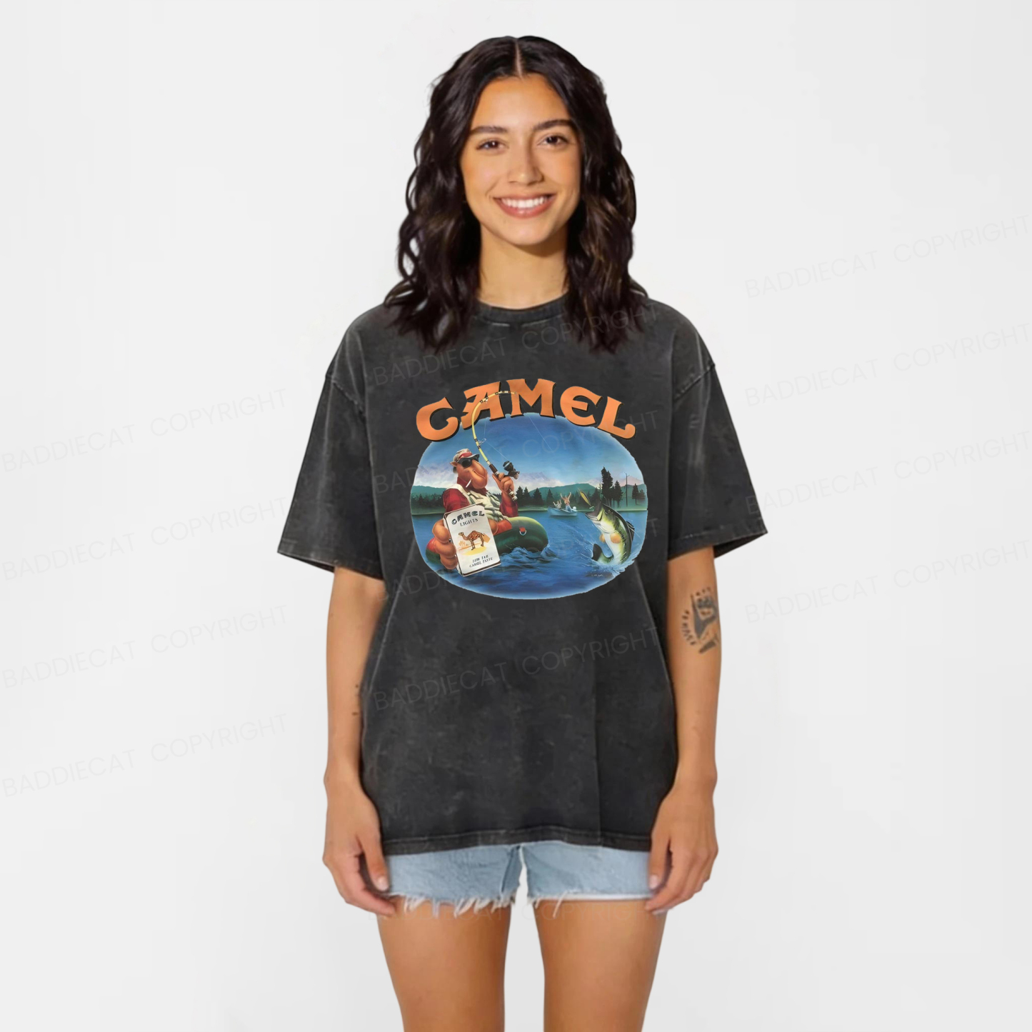 Baddiecat Funny Camel Washed T-shirt