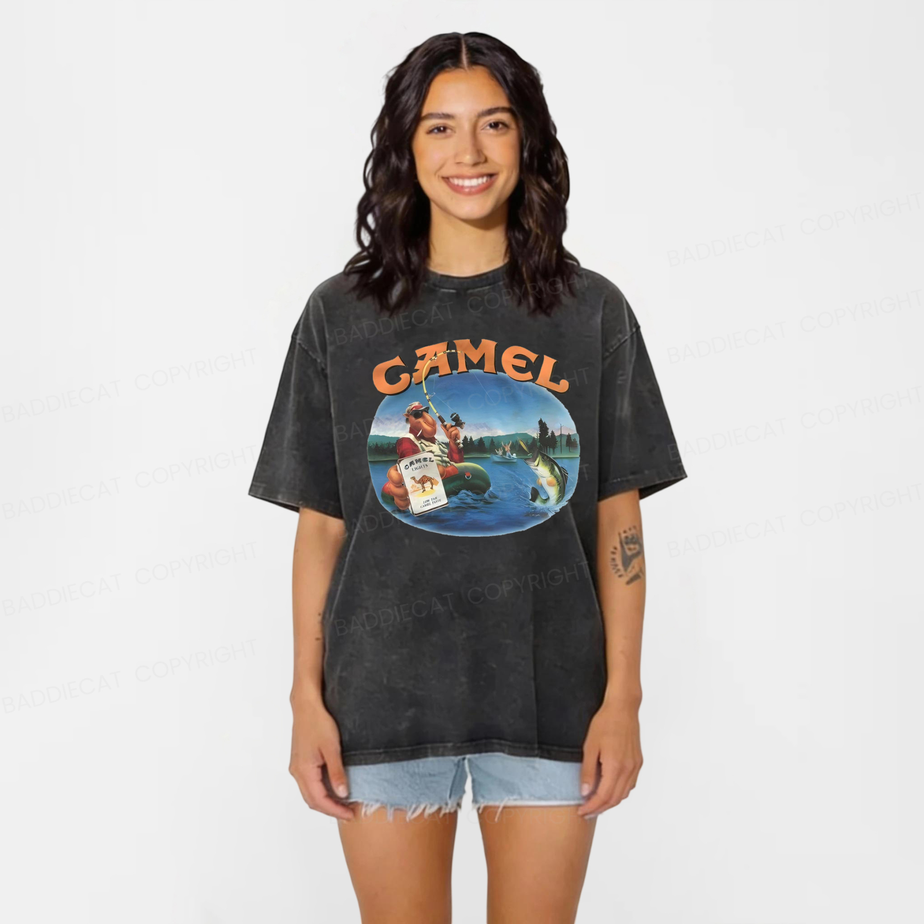 Baddiecat Funny Camel Washed T-shirt