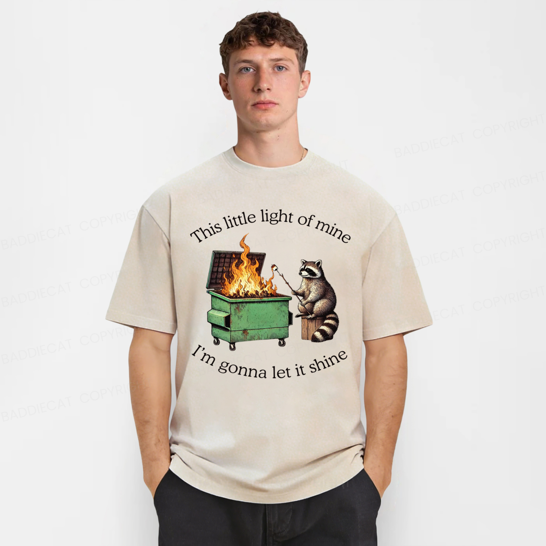 Baddiecat Shinning Bright Funny Raccoon Washed T-shirt