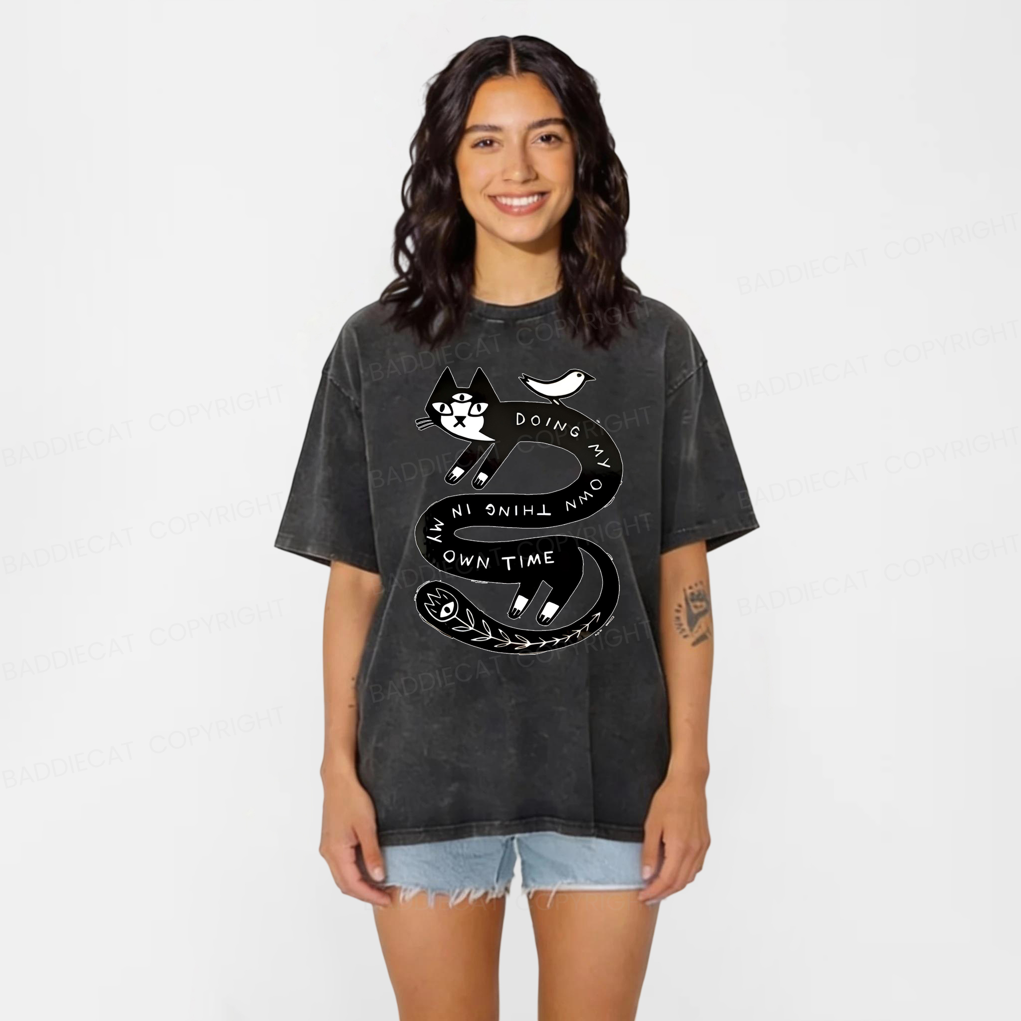 Baddiecat Doing My Own Thing Weird Cat Washed T-shirt