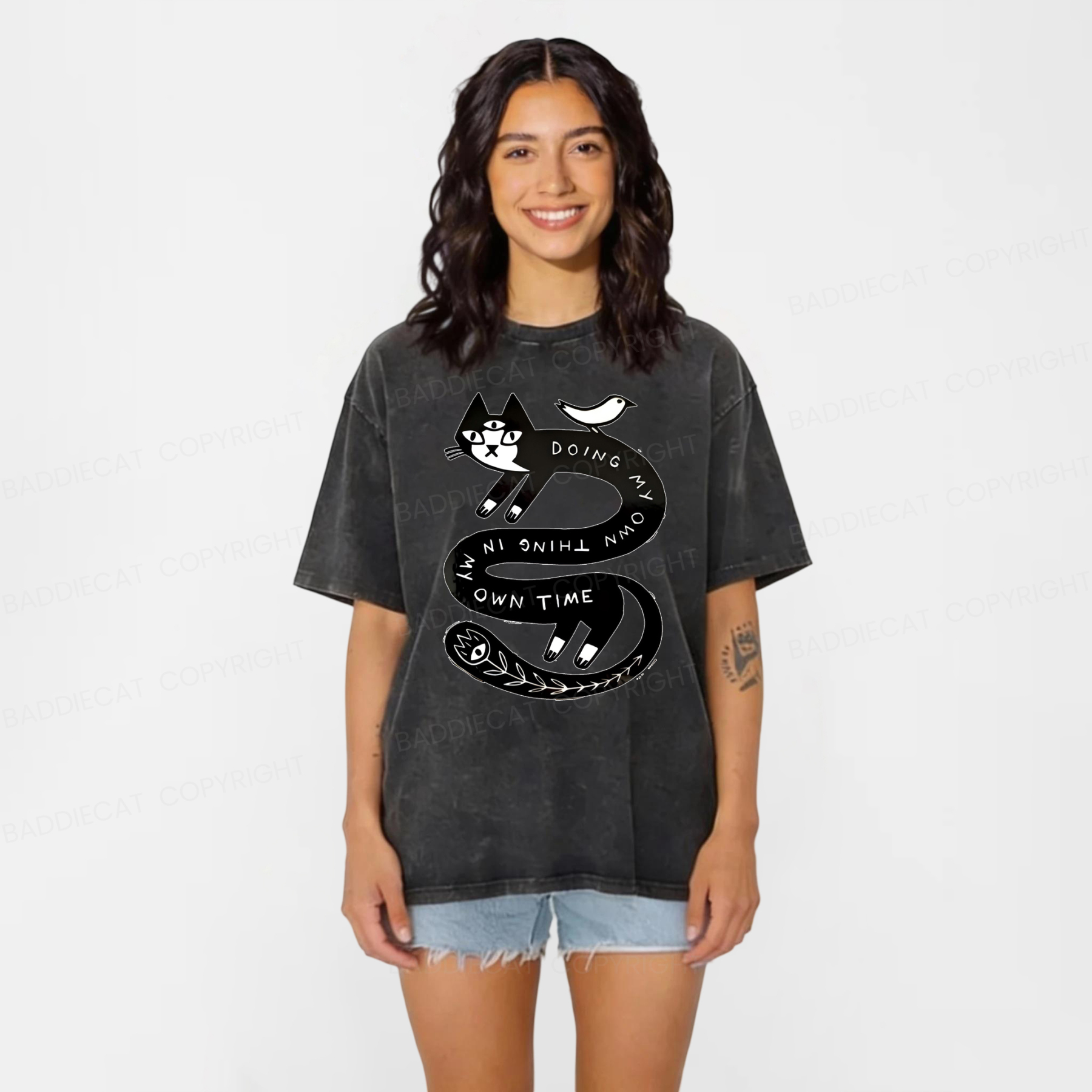 Baddiecat Doing My Own Thing Weird Cat Washed T-shirt