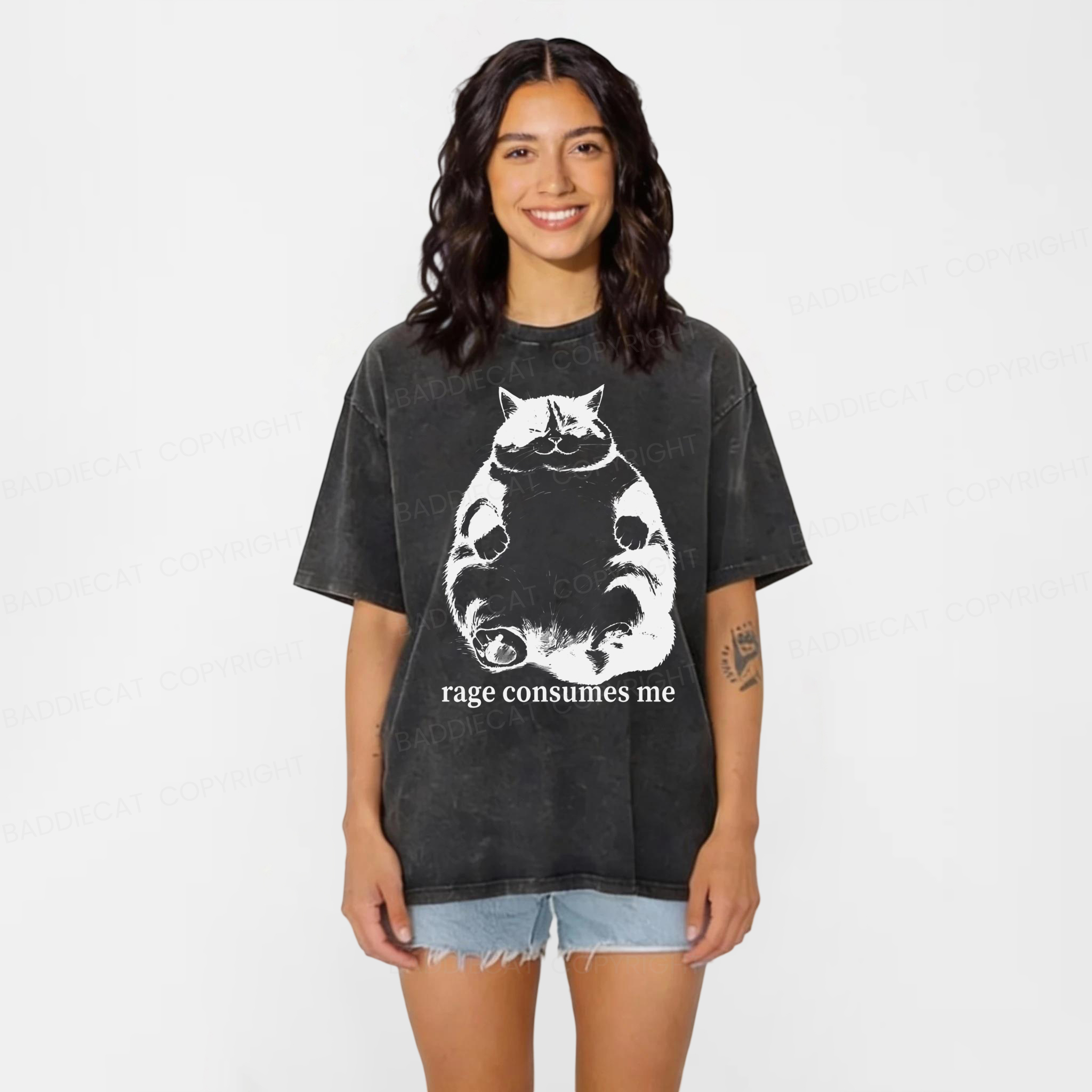 Baddiecat Rage Consumes Me Washed T-shirt