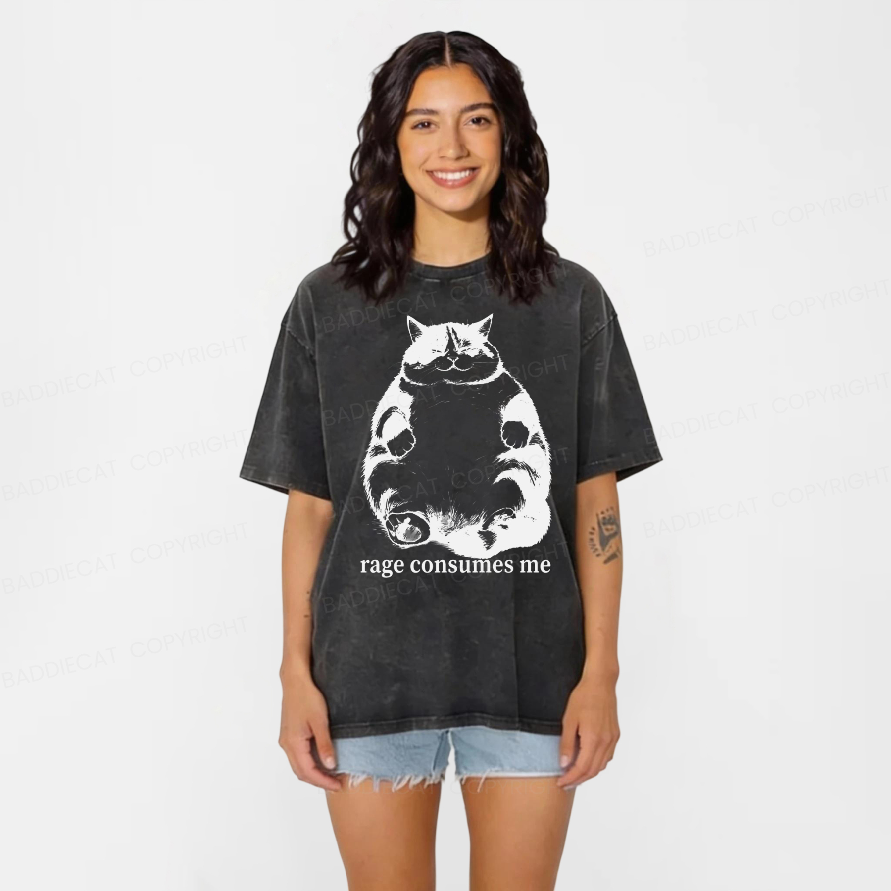 Baddiecat Rage Consumes Me Washed T-shirt