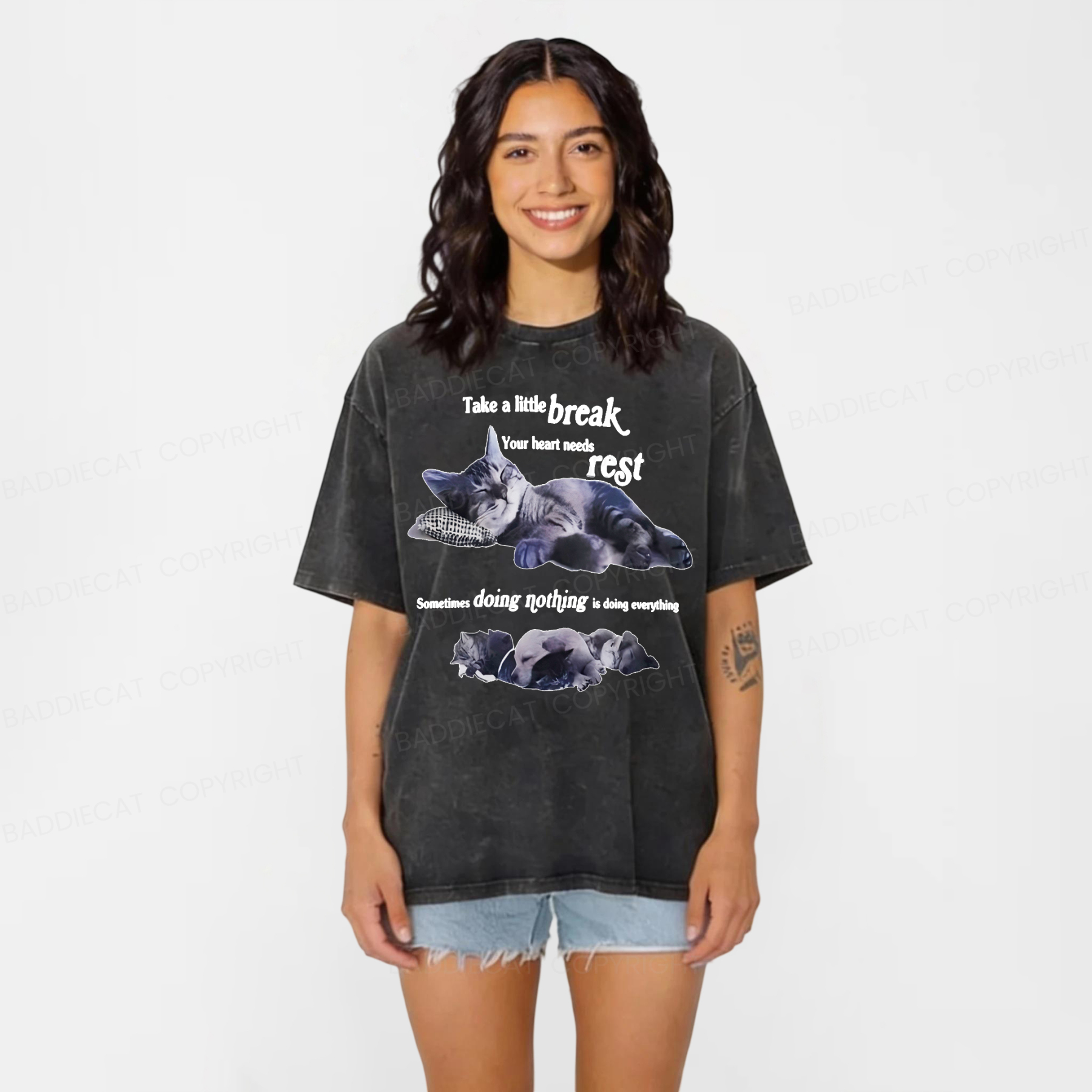 Baddiecat Take A Little Break Cats Washed T-shirt