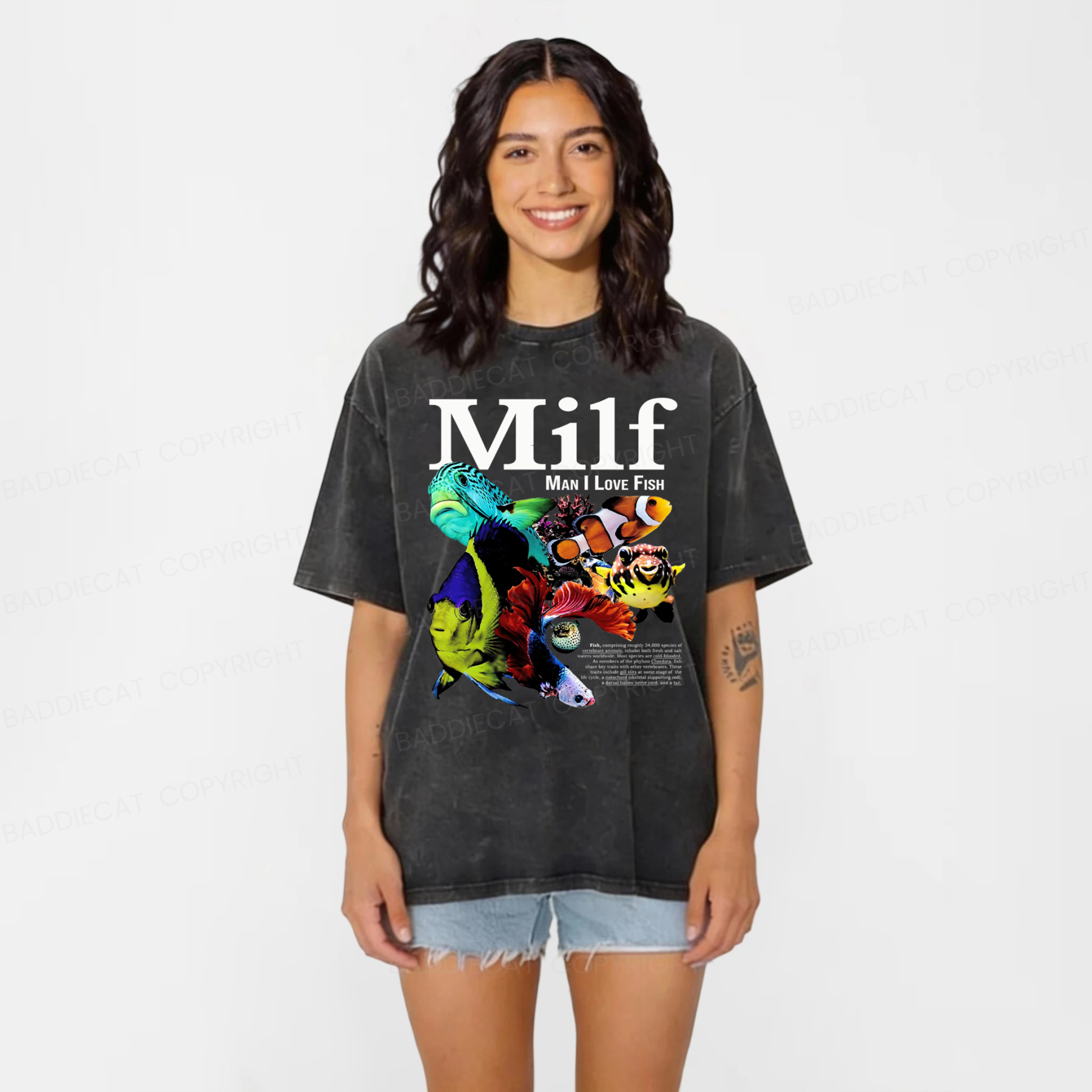 Baddiecat Man I Love Fish Washed T-shirt