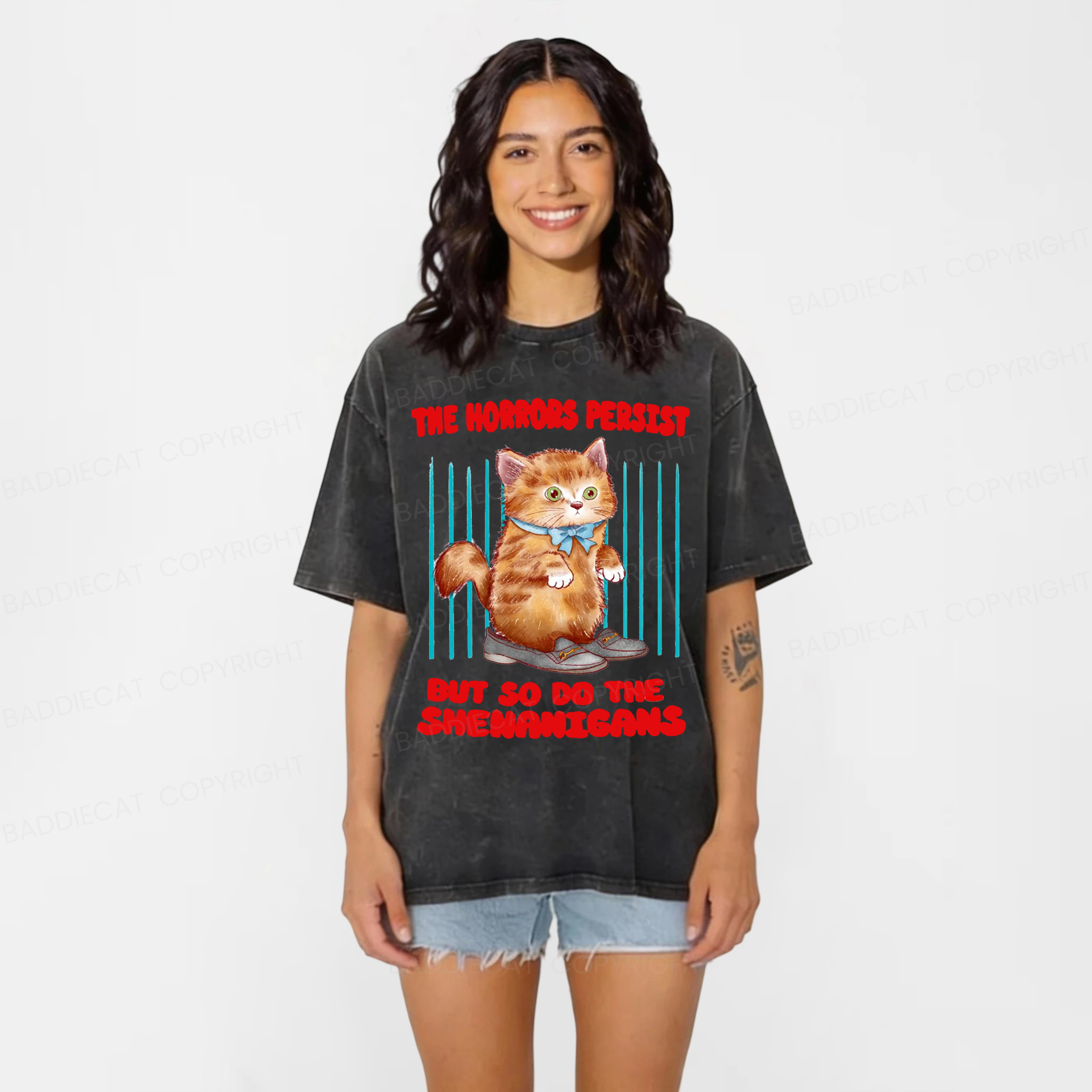 Baddiecat Horrific Shenanigans Washed T-shirt