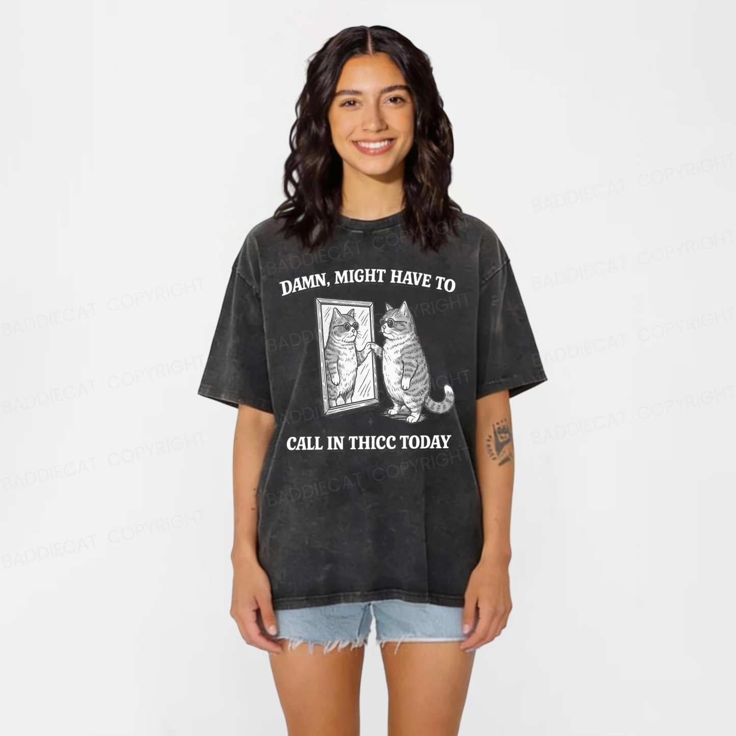 Baddiecat Might Have To Call In Thicc Today Washed T-shirt