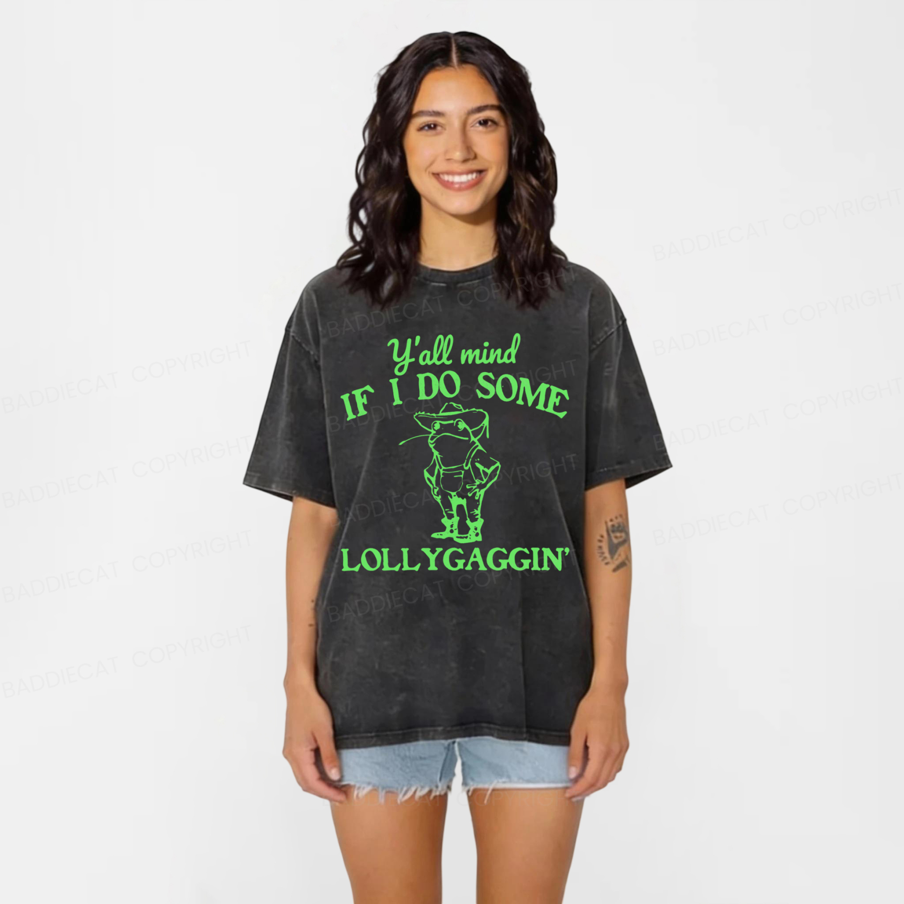 Baddiecat Y'all Mind If I Do Some Lollygaggin Washed T-shirt