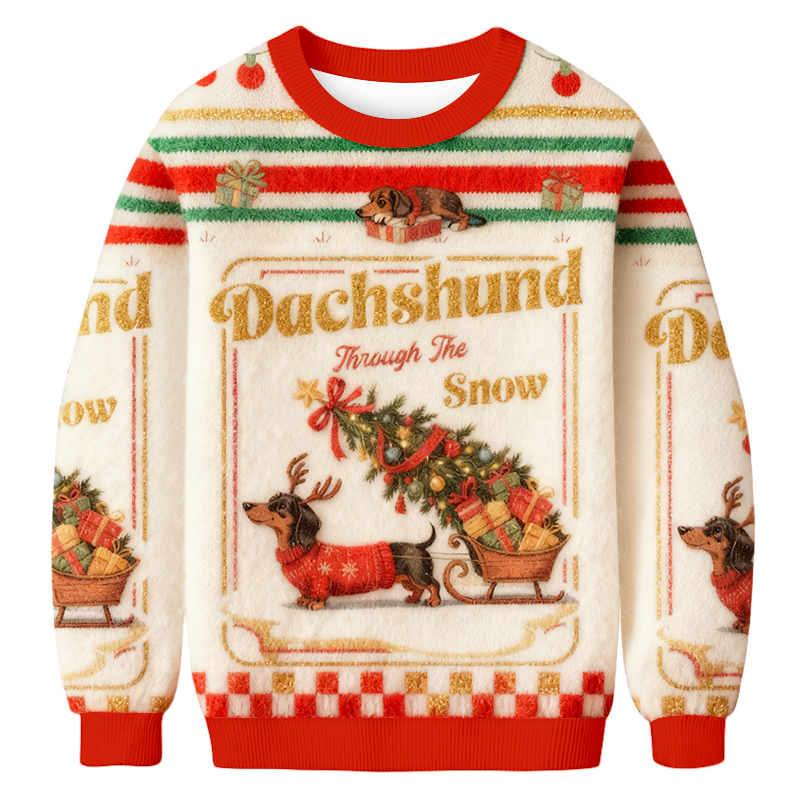 Baddiecat Dachshund Snow Dog Christmas Ugly Sweatshirt