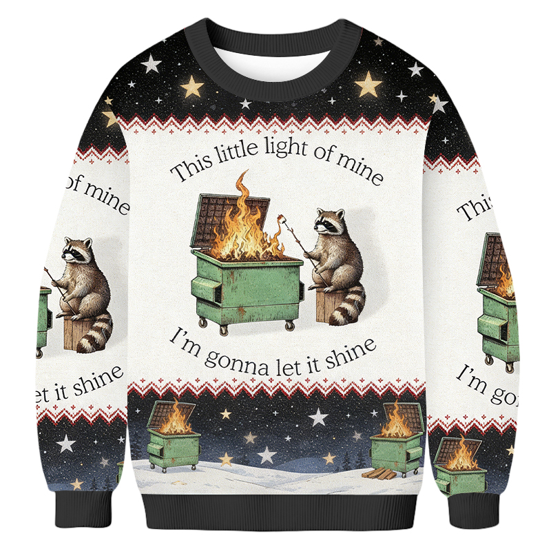 Baddiecat Dumpster Fire Raccoon Christmas Ugly Sweatshirt