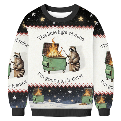 Baddiecat Dumpster Fire Raccoon Christmas Ugly Sweatshirt