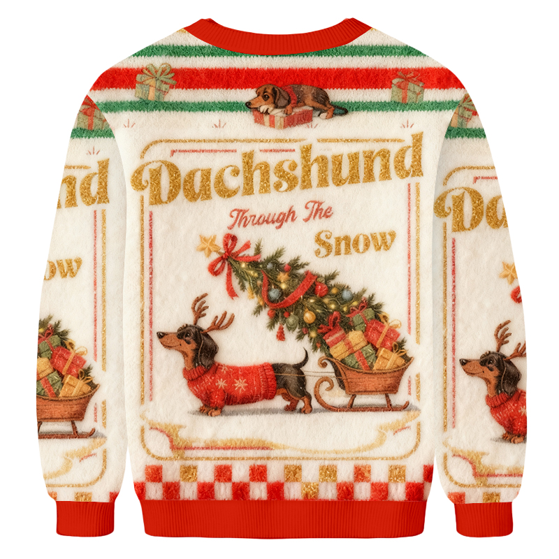 Baddiecat Dachshund Snow Dog Christmas Ugly Sweatshirt