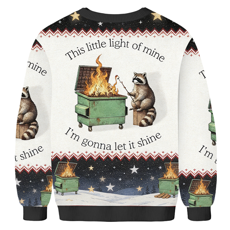 Baddiecat Dumpster Fire Raccoon Christmas Ugly Sweatshirt