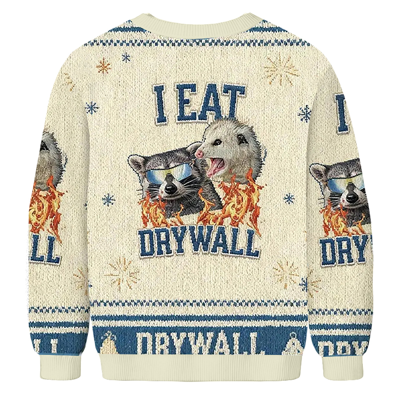 Baddiecat I Eat Drywall Funny Raccoon And Opossum Christmas Ugly Sweatshirt
