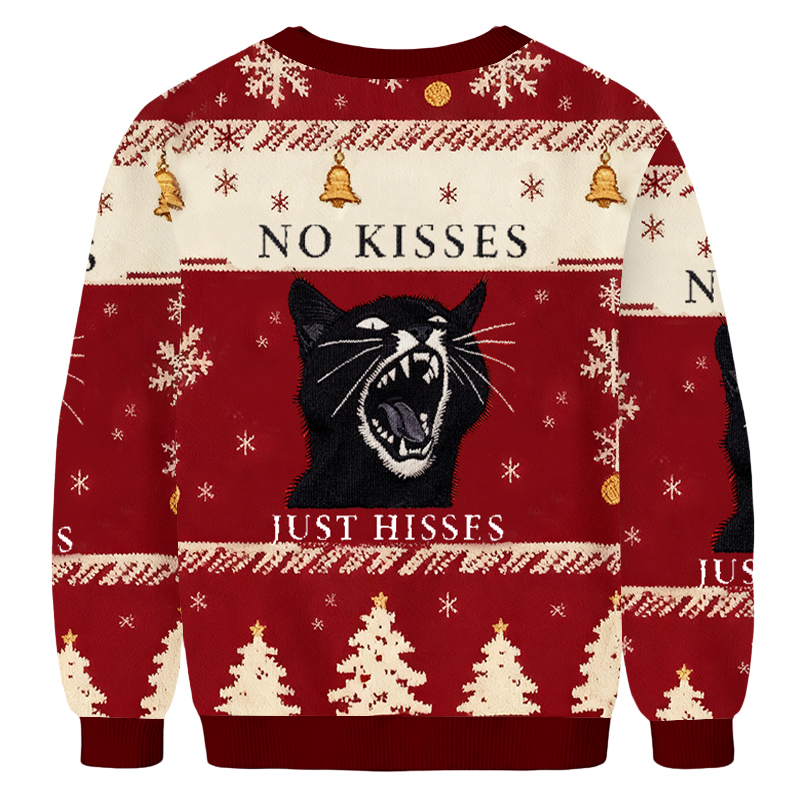 Baddiecat No Kisses Just Hisses Angry Black Cat Christmas Ugly Sweatshirt