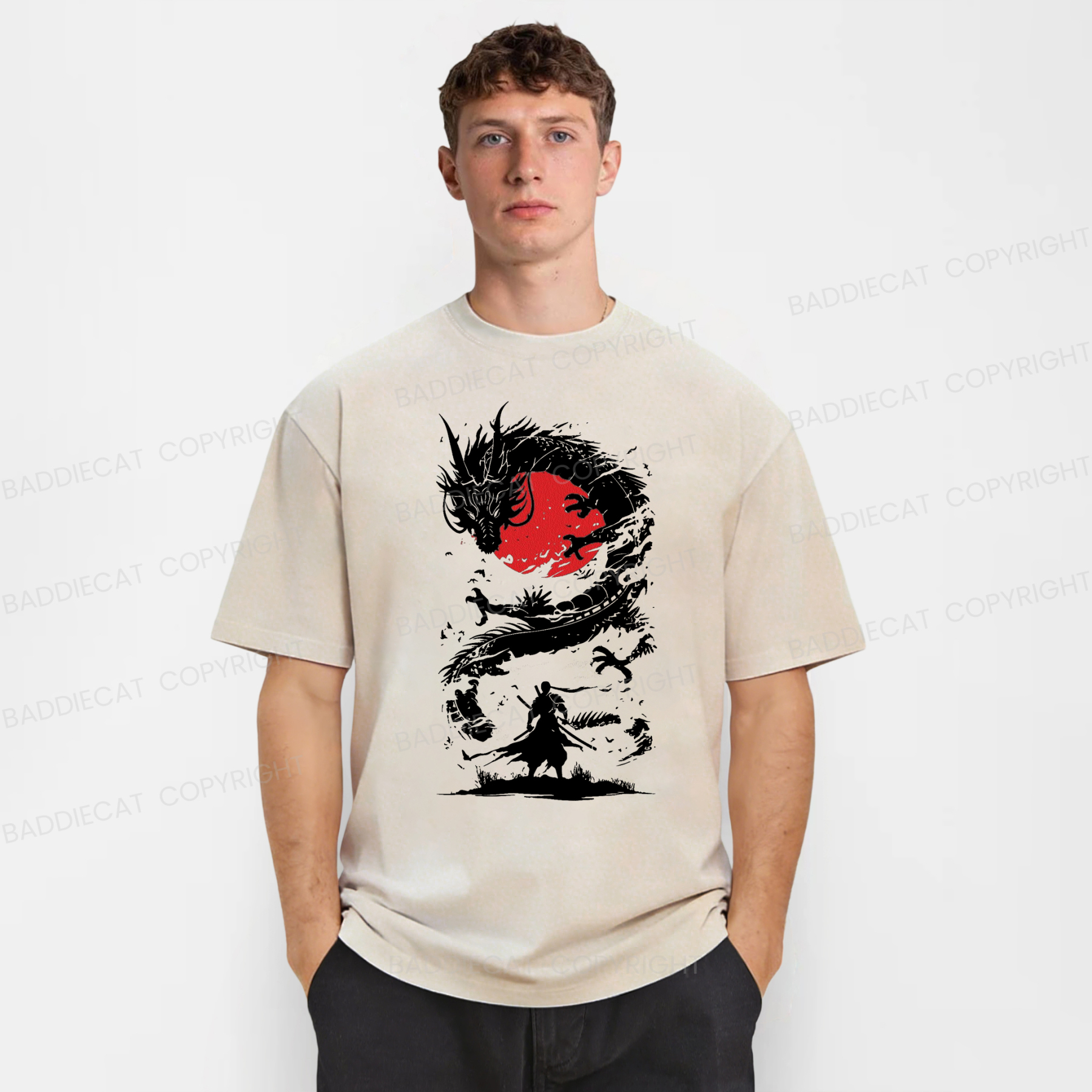 Baddiecat Japanese Fighting Dragon Washed T-shirt