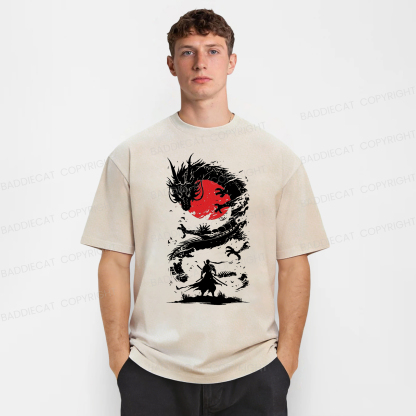 Baddiecat Japanese Fighting Dragon Washed T-shirt