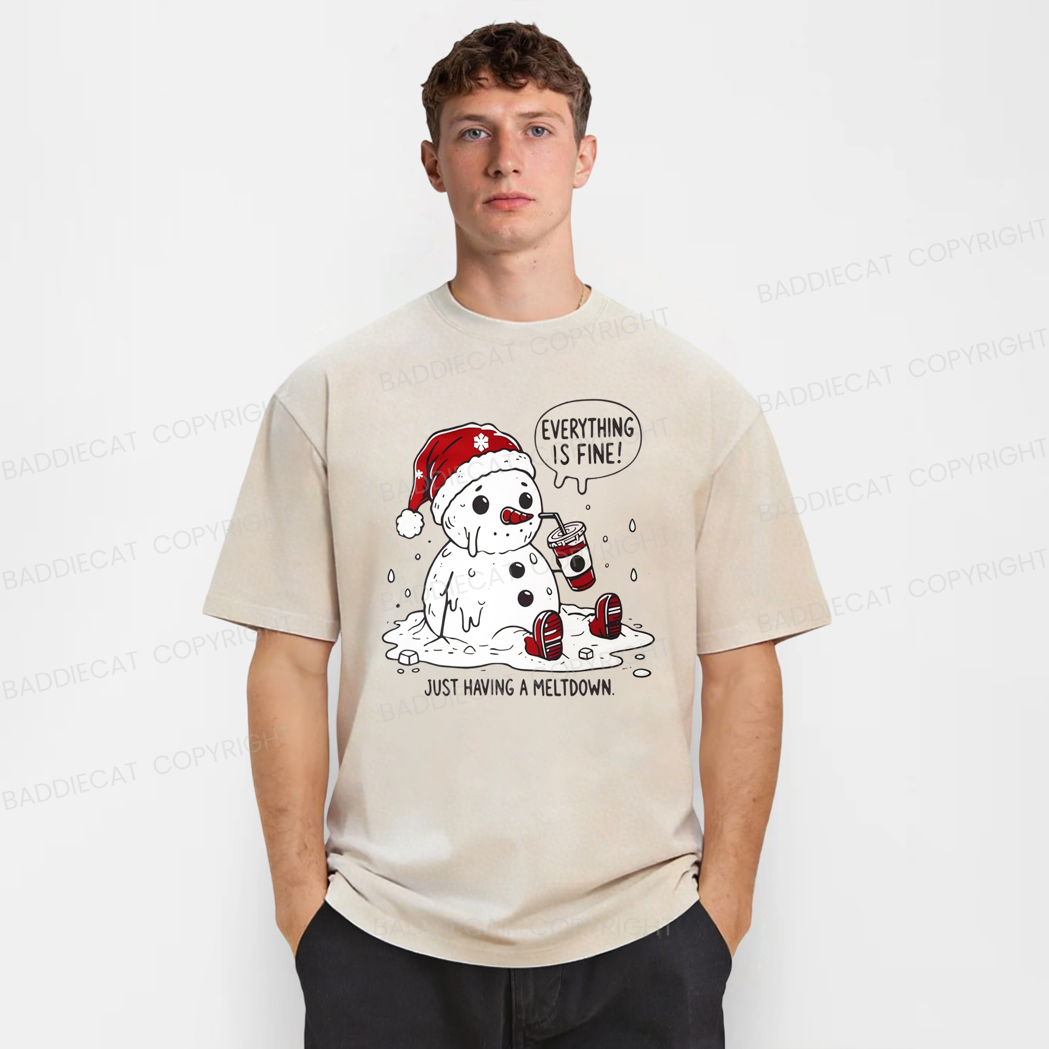 Baddiecat Everything Is Fine Just Having A Meltdown Washed T-shirt