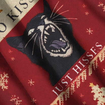 Baddiecat No Kisses Just Hisses Angry Black Cat Christmas Ugly Sweatshirt