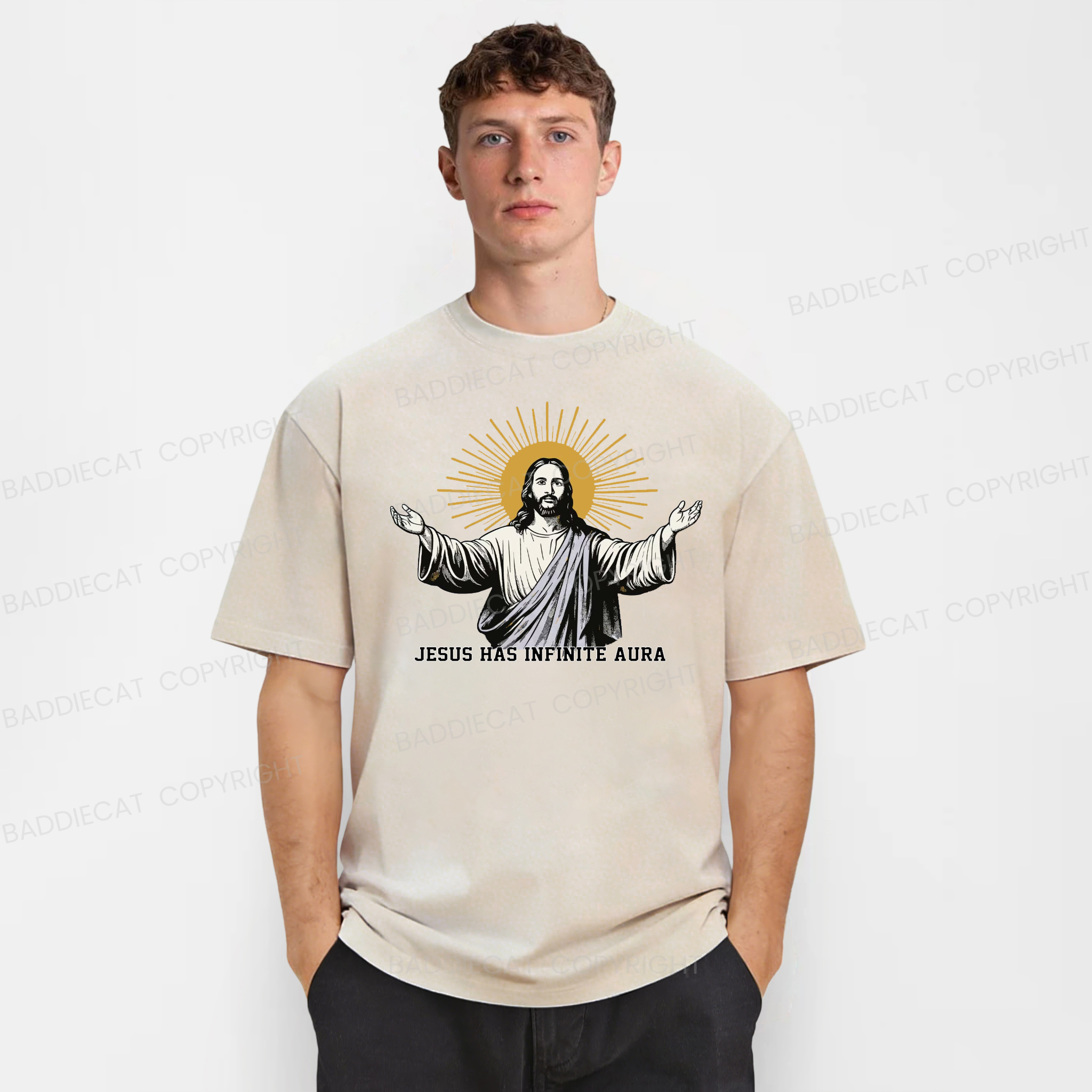 Baddiecat Jesus Has Infinite Aura Washed T-shirt