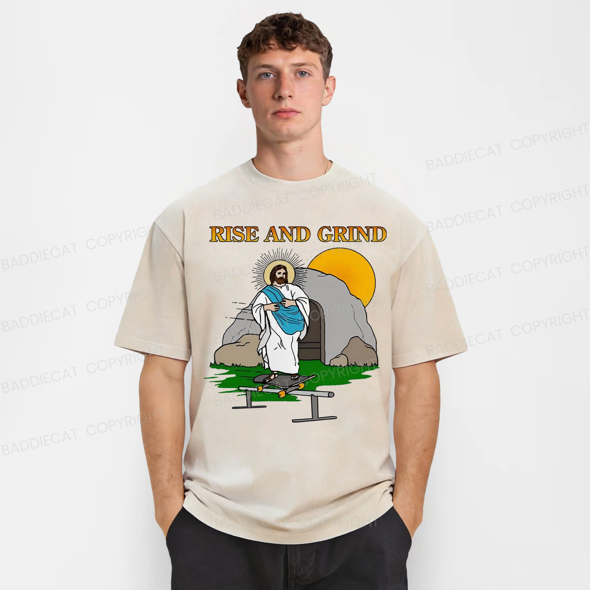 Baddiecat Jesus Rise And Grind Washed T-shirt