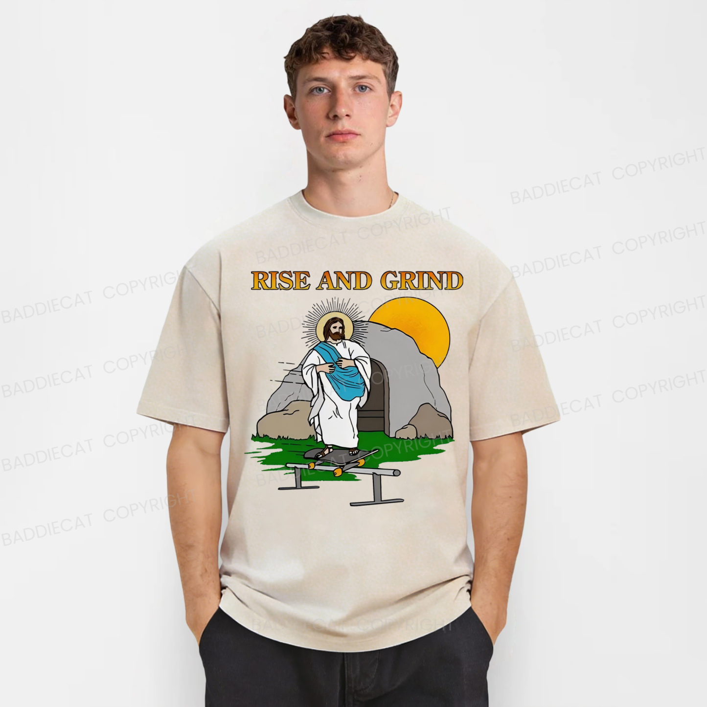 Baddiecat Jesus Rise And Grind Washed T-shirt