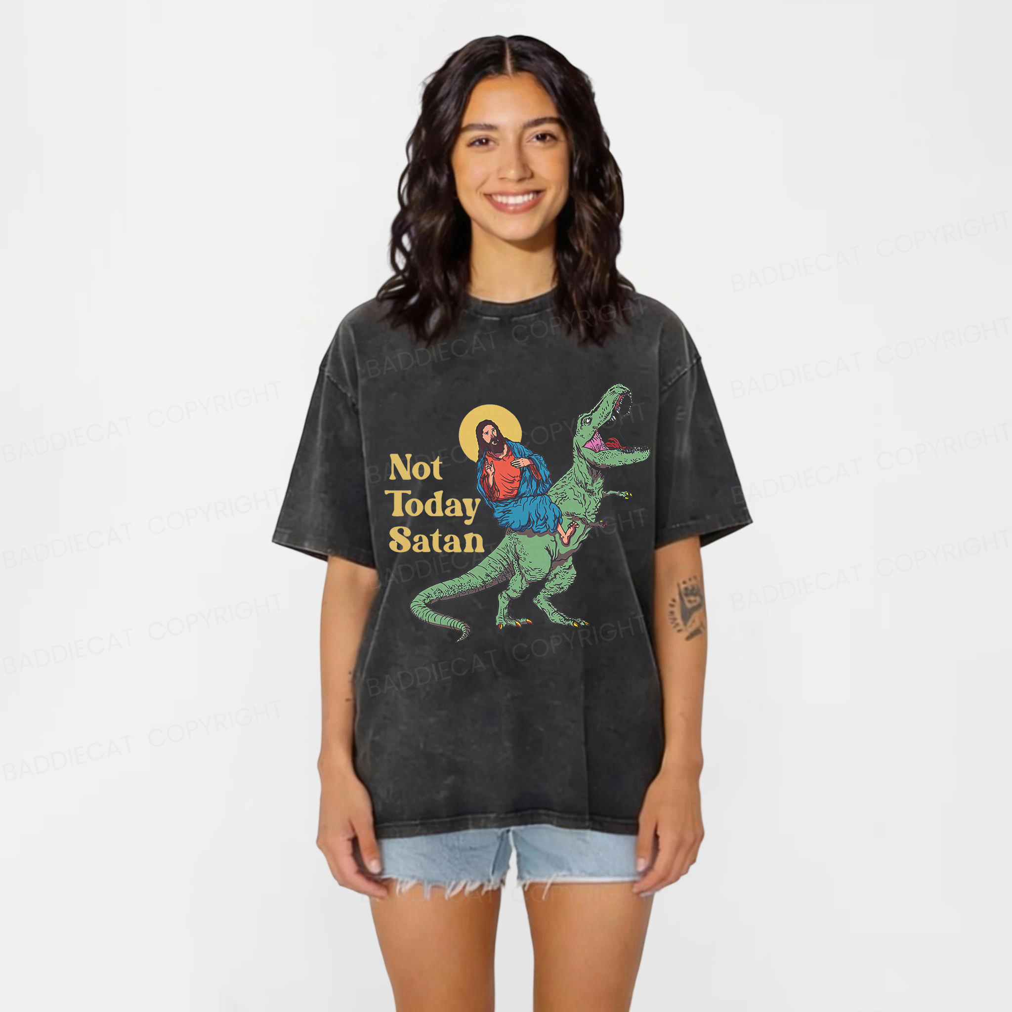 Baddiecat Not Today Satan Washed T-shirt