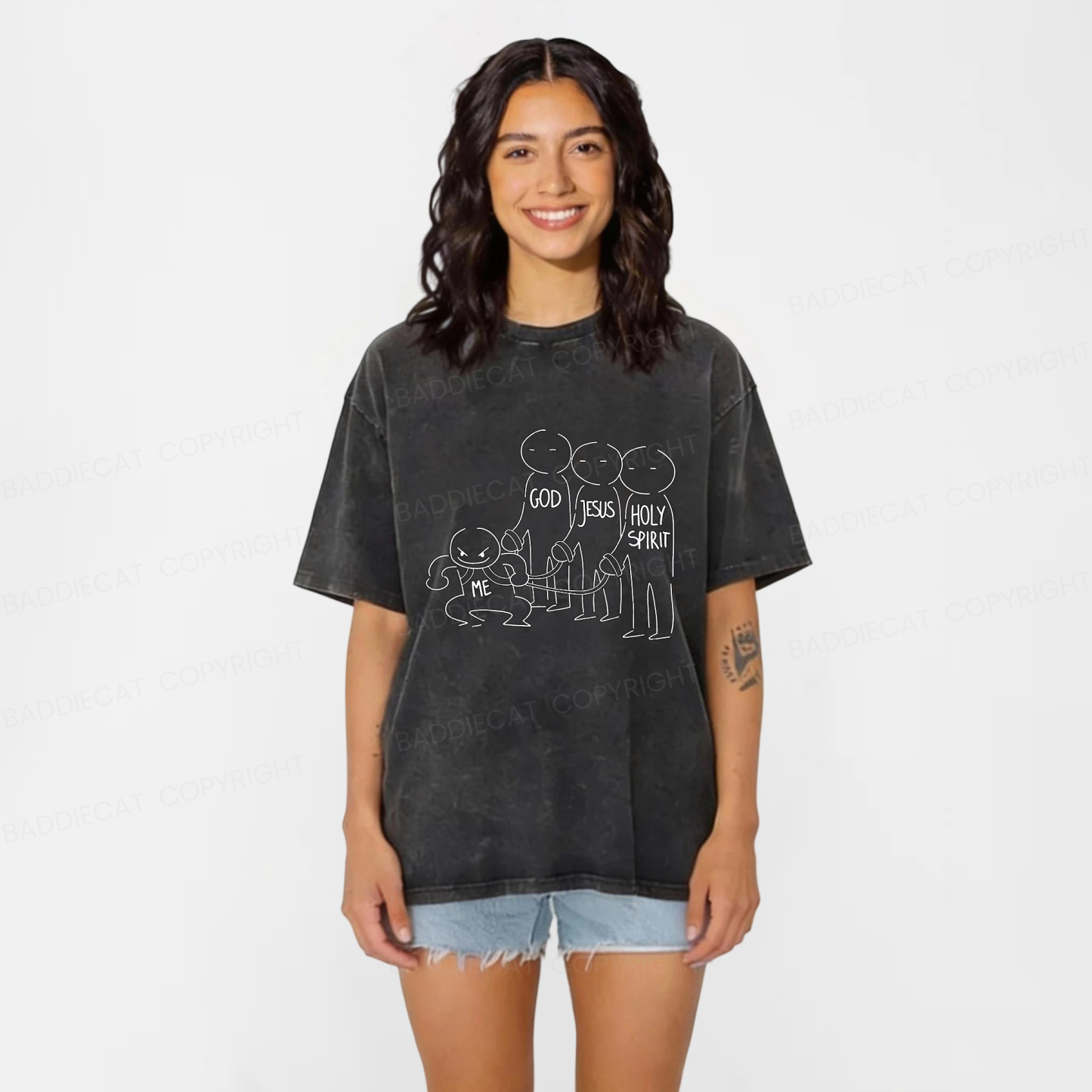 Baddiecat Being Pulled Washed T-shirt